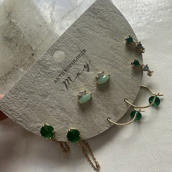 Anthropologie Birthstone Earrings Multi Pack May Green Zodiac Set BNWT - Picture 6 of 6